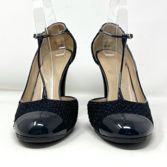 Chanel Black Cap-Toe Tweed T-Strap Mary Jane Pumps – Size 40 - Picture 4 of 11